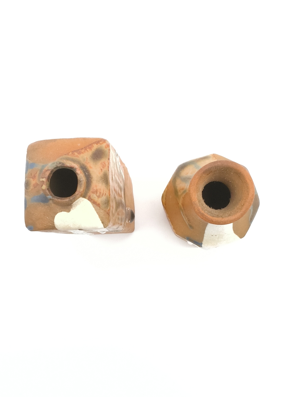Vintage Artisan Studio Pottery Stoneware Vase Pair - Minimalist White Drip - Picture 10 of 10